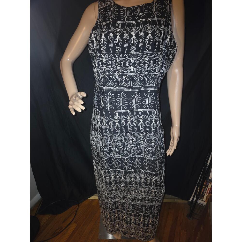 J.B.S. Ltd Women’s Black White Embroidered Maxi Dress Size 16 Sleeveless